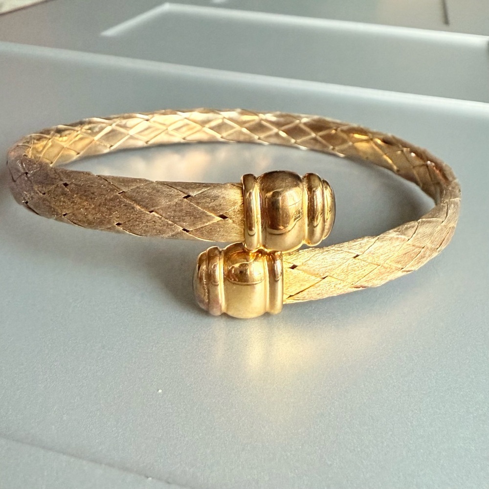 Veronese Italy Sterling Silver Gold Vermeil Woven Textured Wrap Bangle B